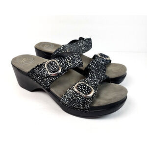 Dansko Sophie Womens Size EU 40 US 9.5-10 Black Pebble Dot Leather Slide Sandals